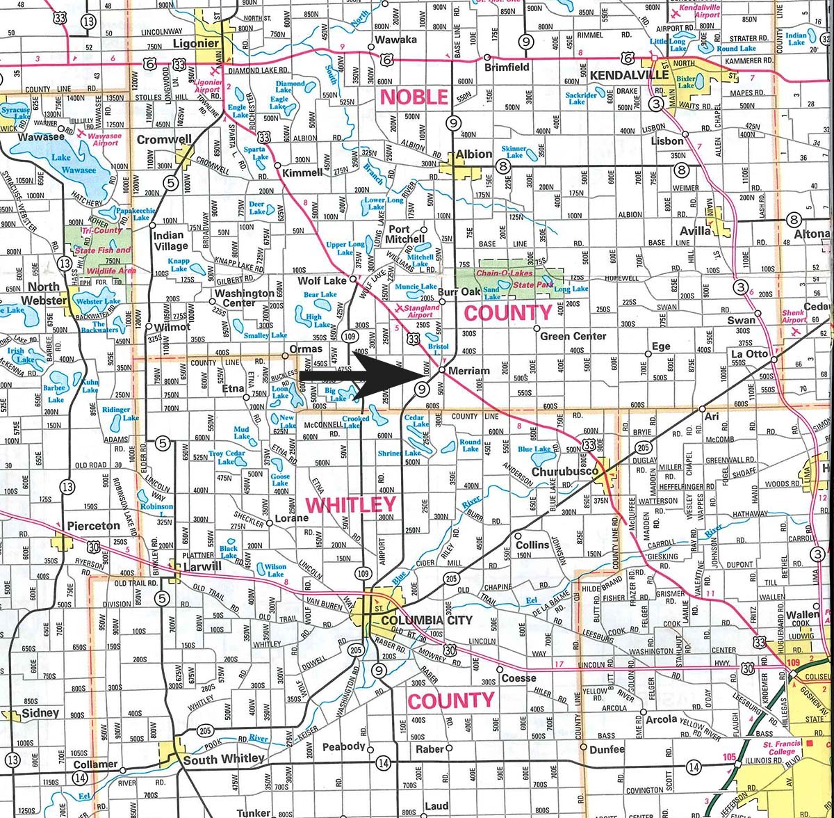 Area map - REAL ESTATE AUCTION - 1.5 STORY COUNTRY HOME ON 1.76 ACRES IN NOBLE COUNTY, INDIANA