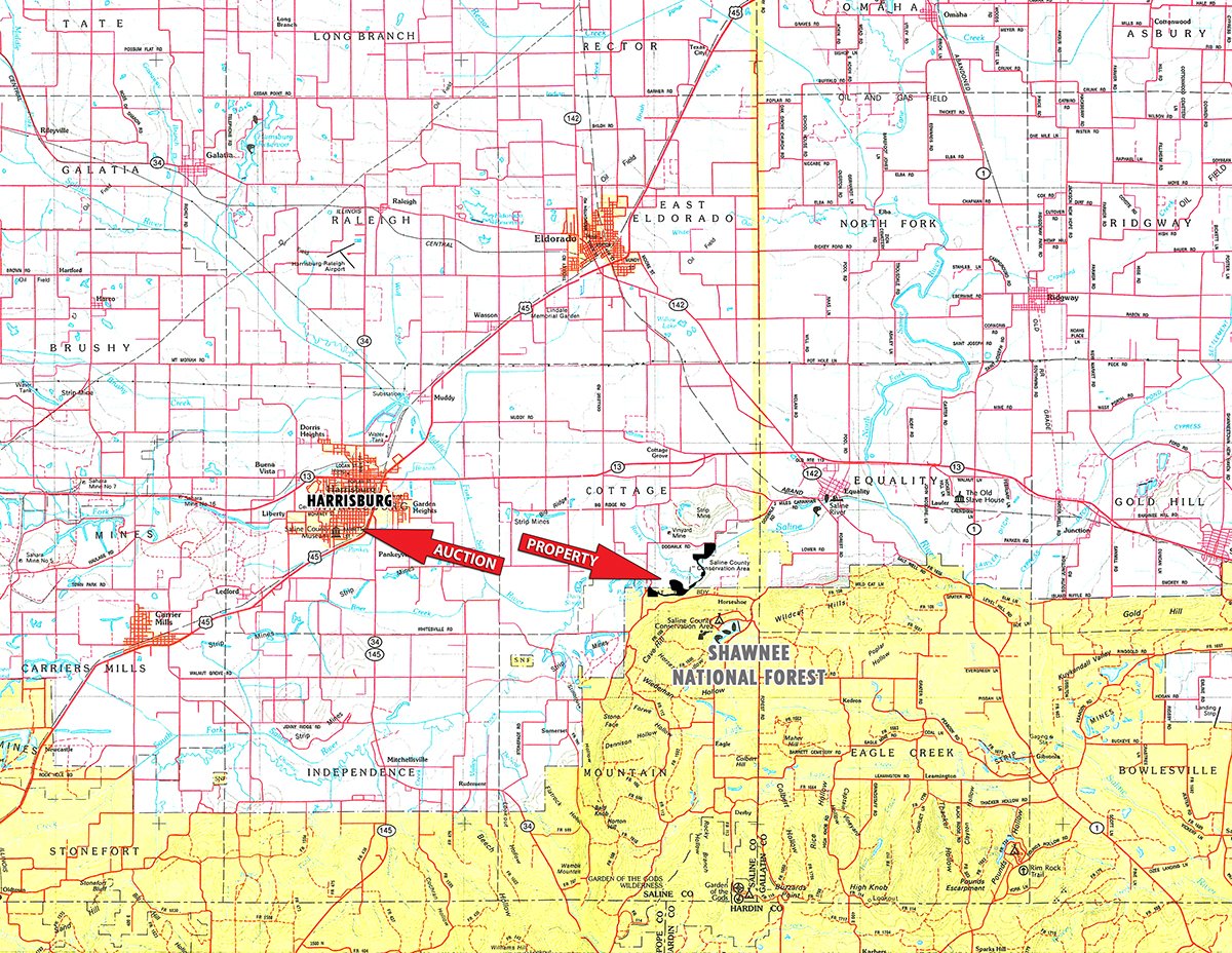 Area map - LAND AUCTION - 192+/- ACRES OFFERED IN 1 TRACT IN SALINE COUNTY, ILLINOIS
