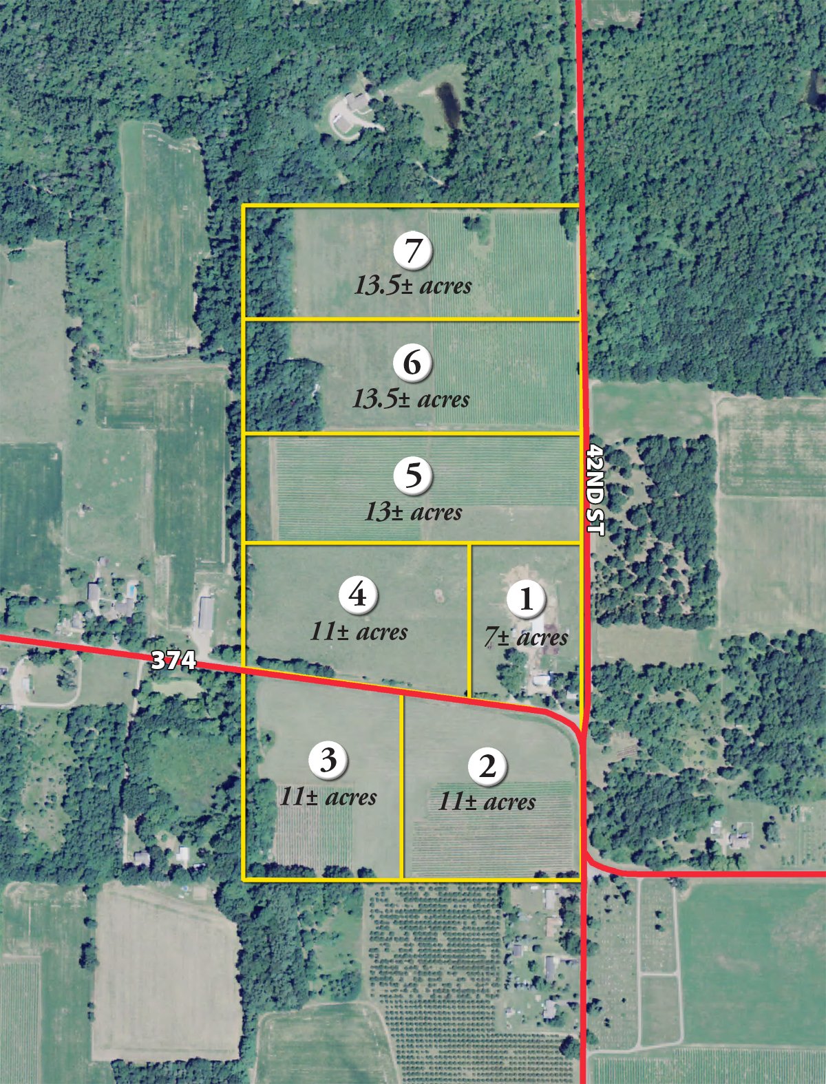 Tract map - REAL ESTATE & PERSONAL PROPERTY AUCTION - 80+/- ACRES OFFERED IN 7 TRACTS IN VAN BUREN COUNTY, MI