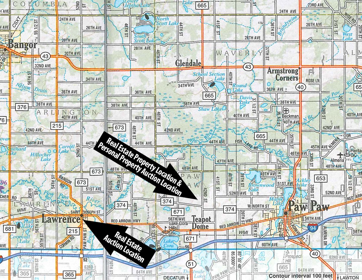Area map - REAL ESTATE & PERSONAL PROPERTY AUCTION - 80+/- ACRES OFFERED IN 7 TRACTS IN VAN BUREN COUNTY, MI