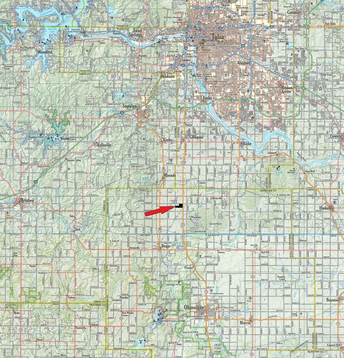 Area map - LAND, MINERAL & PERSONAL PROPERTY AUCTION - 236+/- OFFERED IN 12 TRACTS IN OKMULGEE CO, OKLAHOMA