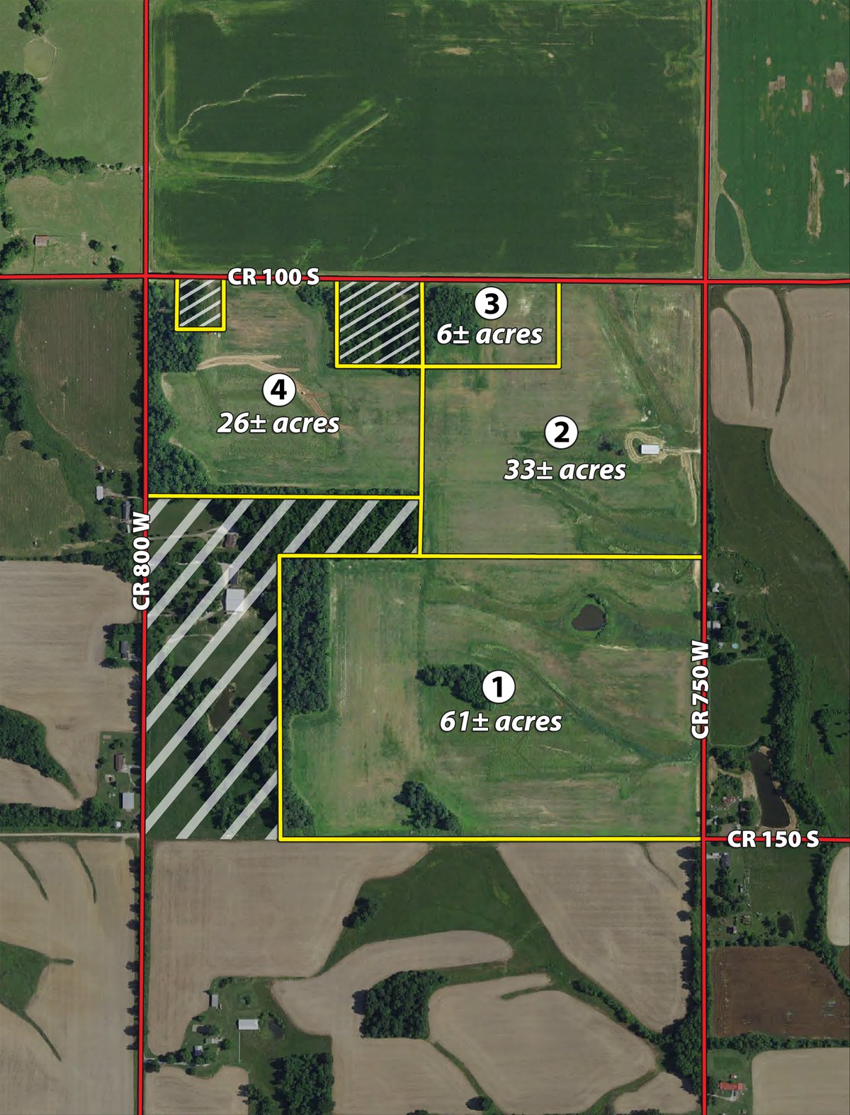 Tract map - REAL ESTATE AUCTION - 126+/- ACRES OFFERED IN 4 TRACTS IN GREENE COUNTY, INDIANA