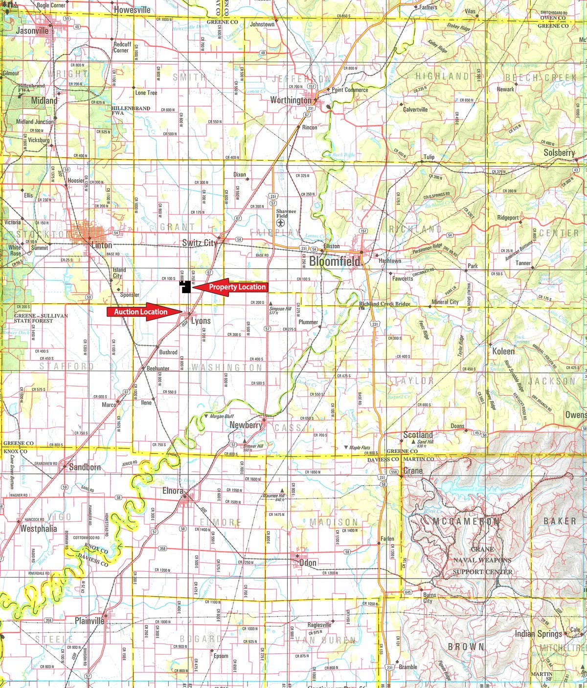 Area map - REAL ESTATE AUCTION - 126+/- ACRES OFFERED IN 4 TRACTS IN GREENE COUNTY, INDIANA