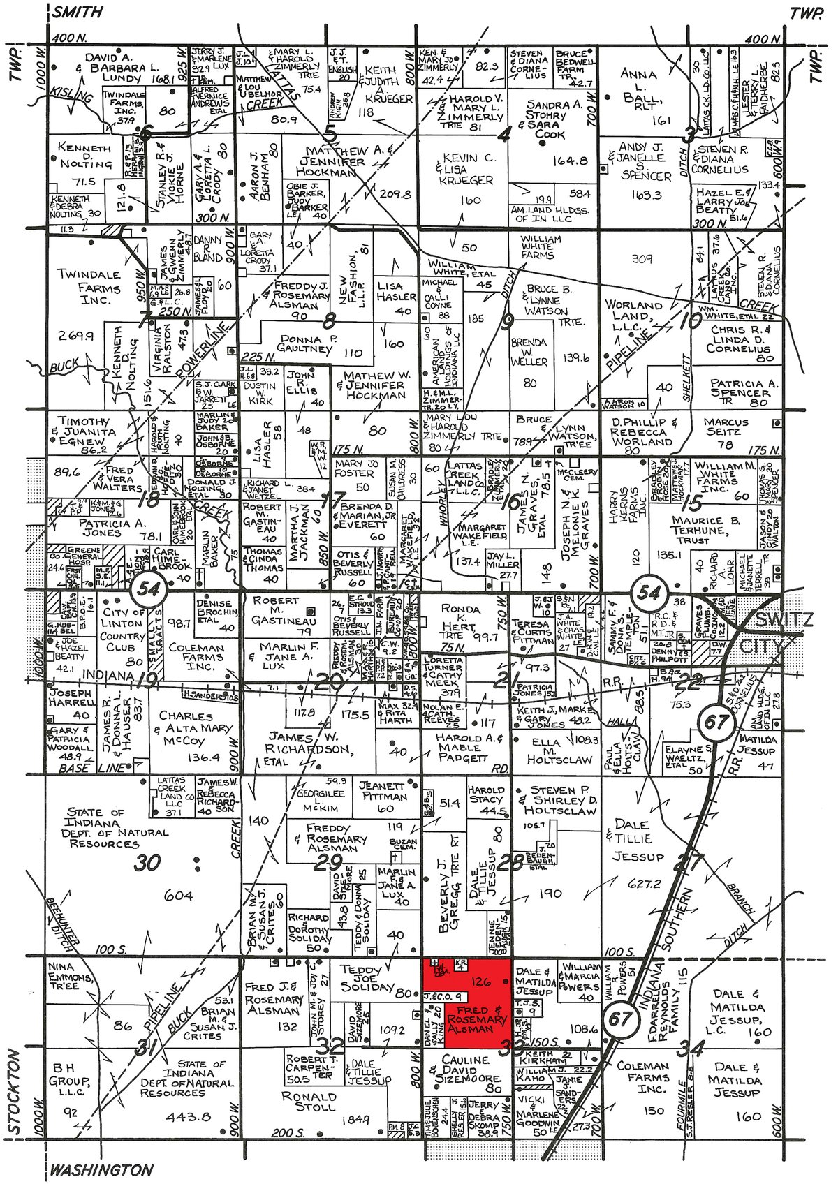 Plat map - REAL ESTATE AUCTION - 126+/- ACRES OFFERED IN 4 TRACTS IN GREENE COUNTY, INDIANA