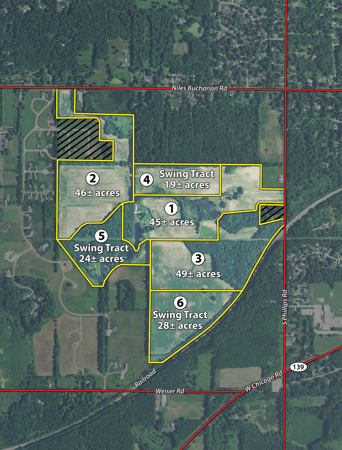 Tract map - REAL ESTATE AUCTION - 211+/- ACRES IN 6 TRACTS IN BERRIEN COUNTY, MICHIGAN