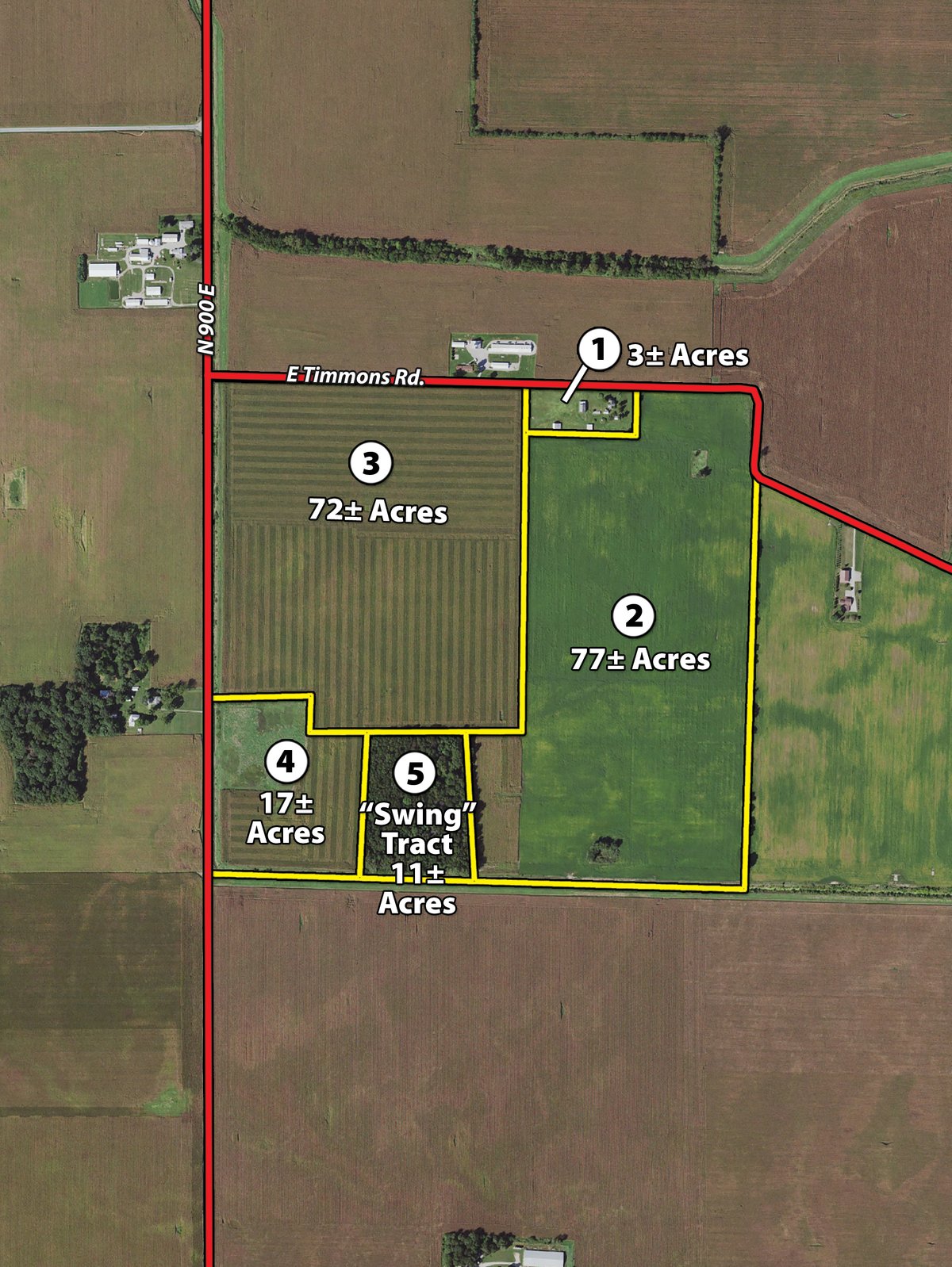 Tract map - LAND AUCTION - 180+/- ACRES OFFERED IN 5 TRACTS IN WHITE COUNTY, INDIANA