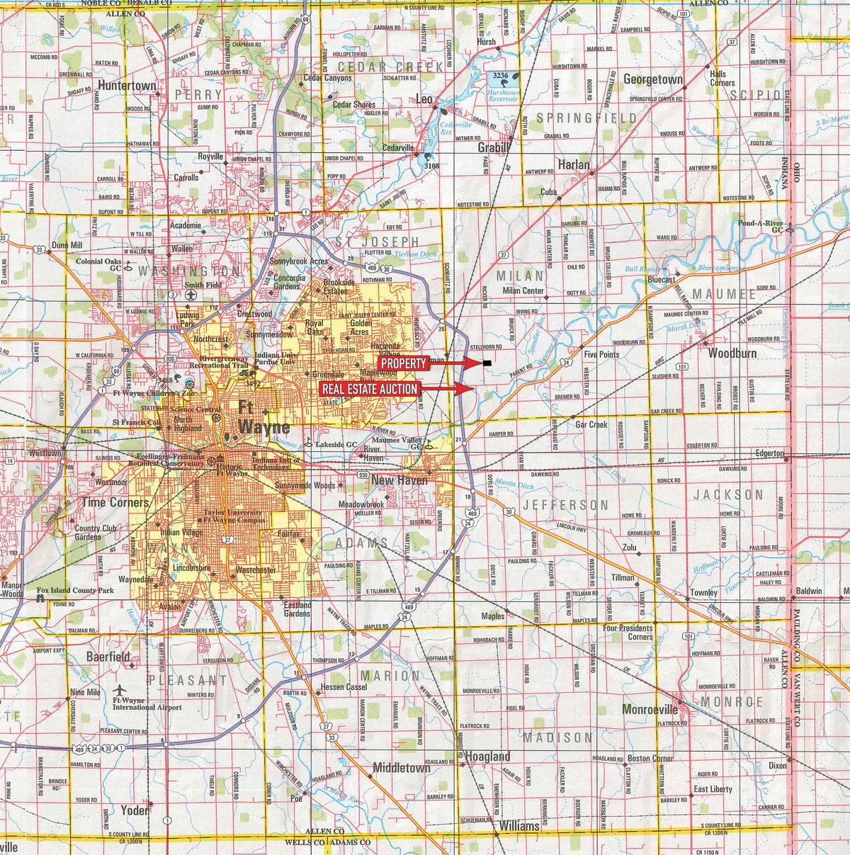 Area map - 2 DAY PERSONAL PROPERTY & REAL ESTATE AUCTION - HOME, LAND & PERSONAL PROPERTY IN ALLEN COUNTY, INDIANA
