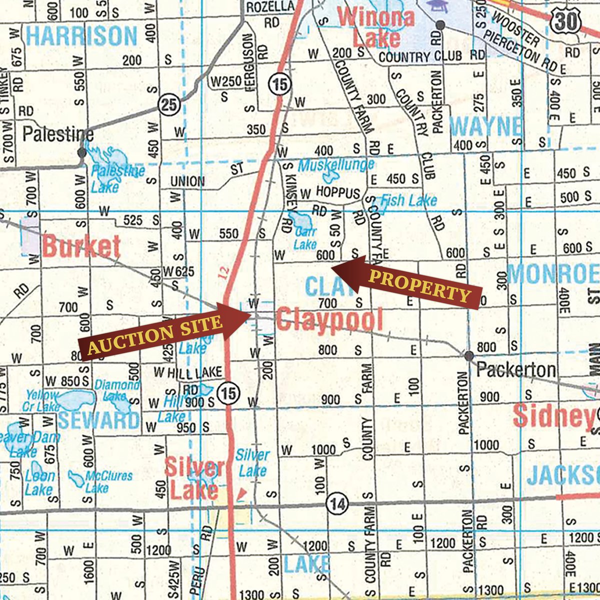 Area map - FARM EQUIPMENT AUCTION IN KOSCIUSKO COUNTY, INDIANA
