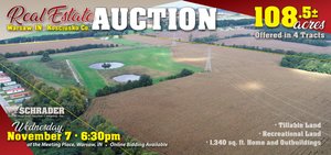 Sold: REAL ESTATE AUCTION - 108.5+/- ACRES OFFERED IN 4 TRACTS IN KOSCIUSKO COUNTY, INDIANA - Warsaw, Indiana - Kosciusko County
