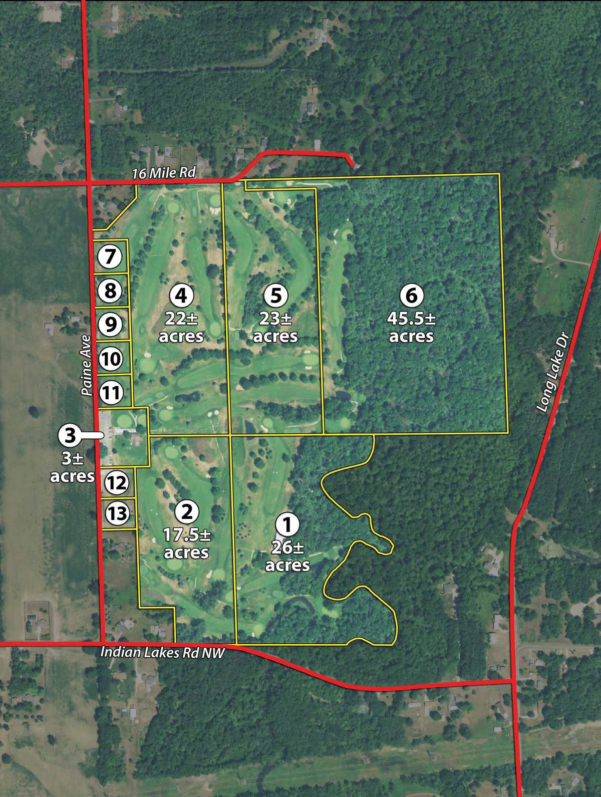 Tract map - ROGUE RIVER GOLF CLUB AUCTION - 144+/- ACRES IN 13 TRACTS IN KENT COUNTY, MICHIGAN
