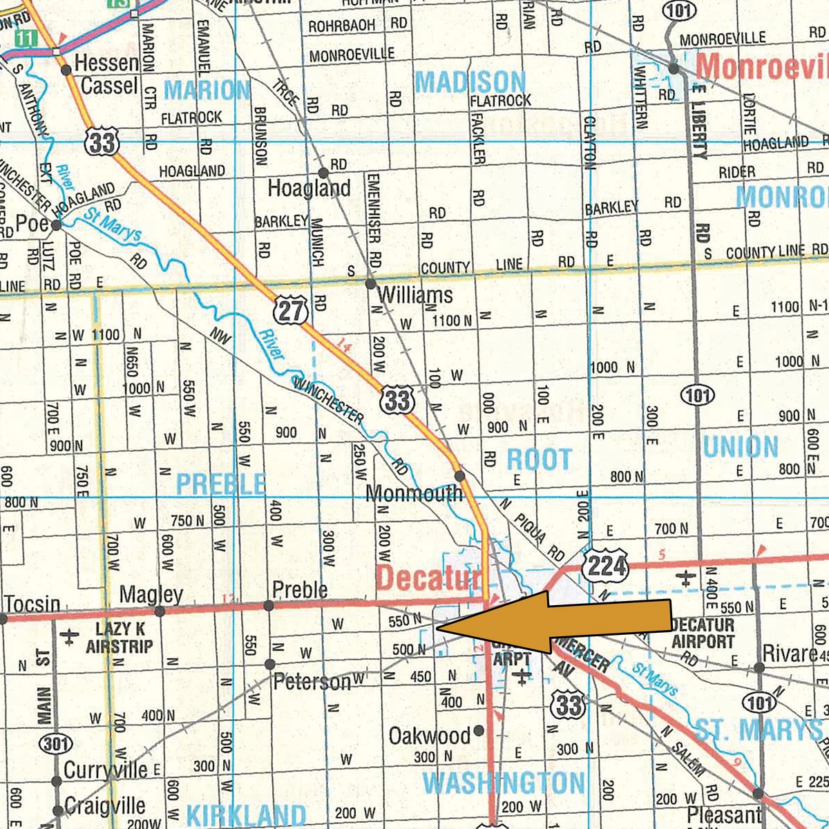 Area map - EQUIPMENT AUCTION IN ADAMS COUNTY, INDIANA