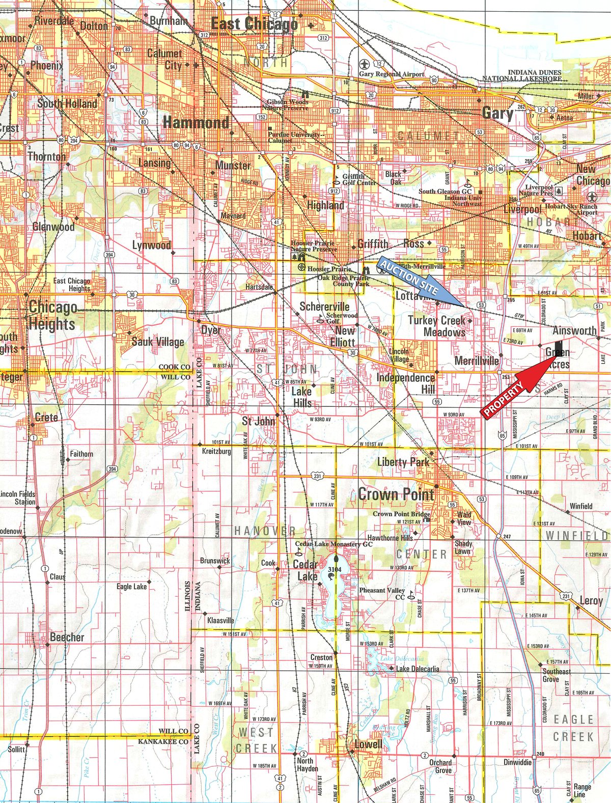 Area map - REAL ESTATE AUCTION - 82.62+/- ACRES IN 1 TRACT IN LAKE COUNTY, INDIANA