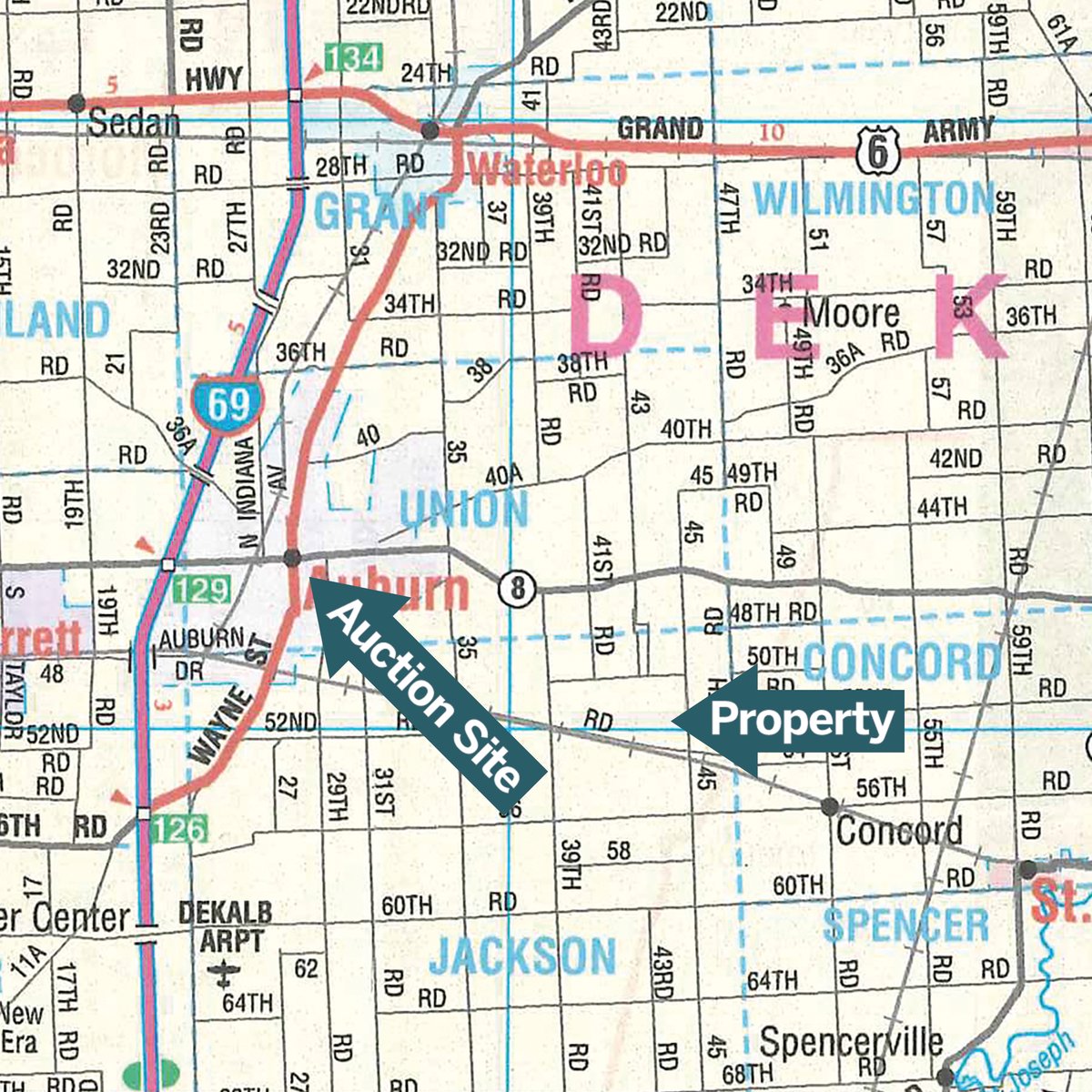 Area map - LAND AUCTION - 49.5+/- ACRES IN 2 TRACTS IN DEKALB COUNTY, INDIANA