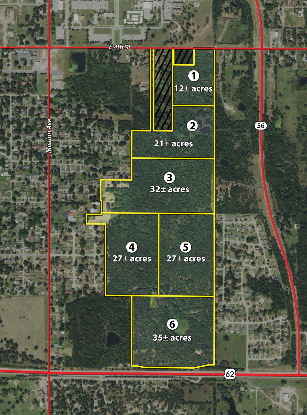 Tract map - LAND AUCTION - 153+/- ACRES OFFERED IN 6 TRACTS IN OKMULGEE, OKLAHOMA