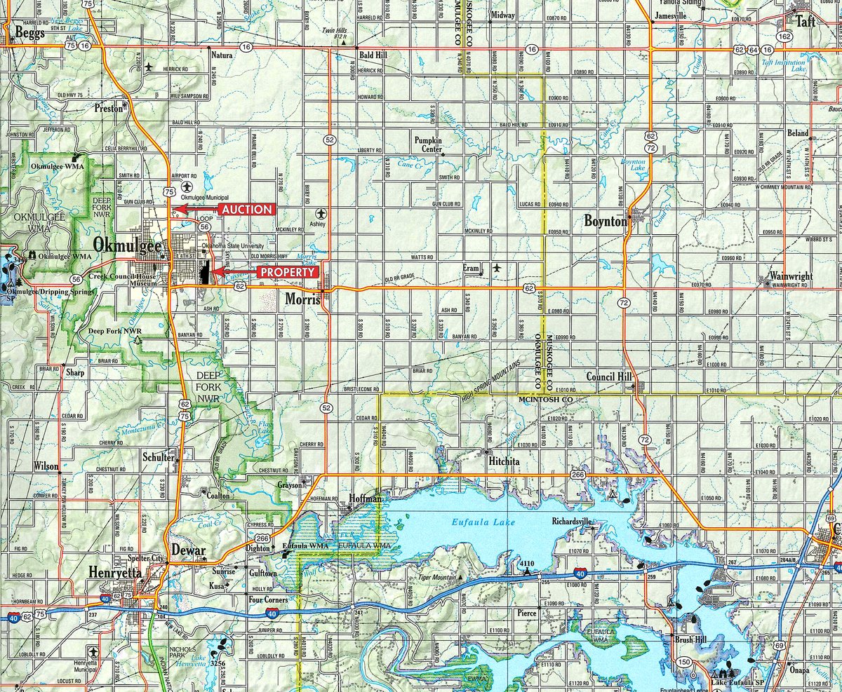 Area map - LAND AUCTION - 153+/- ACRES OFFERED IN 6 TRACTS IN OKMULGEE, OKLAHOMA