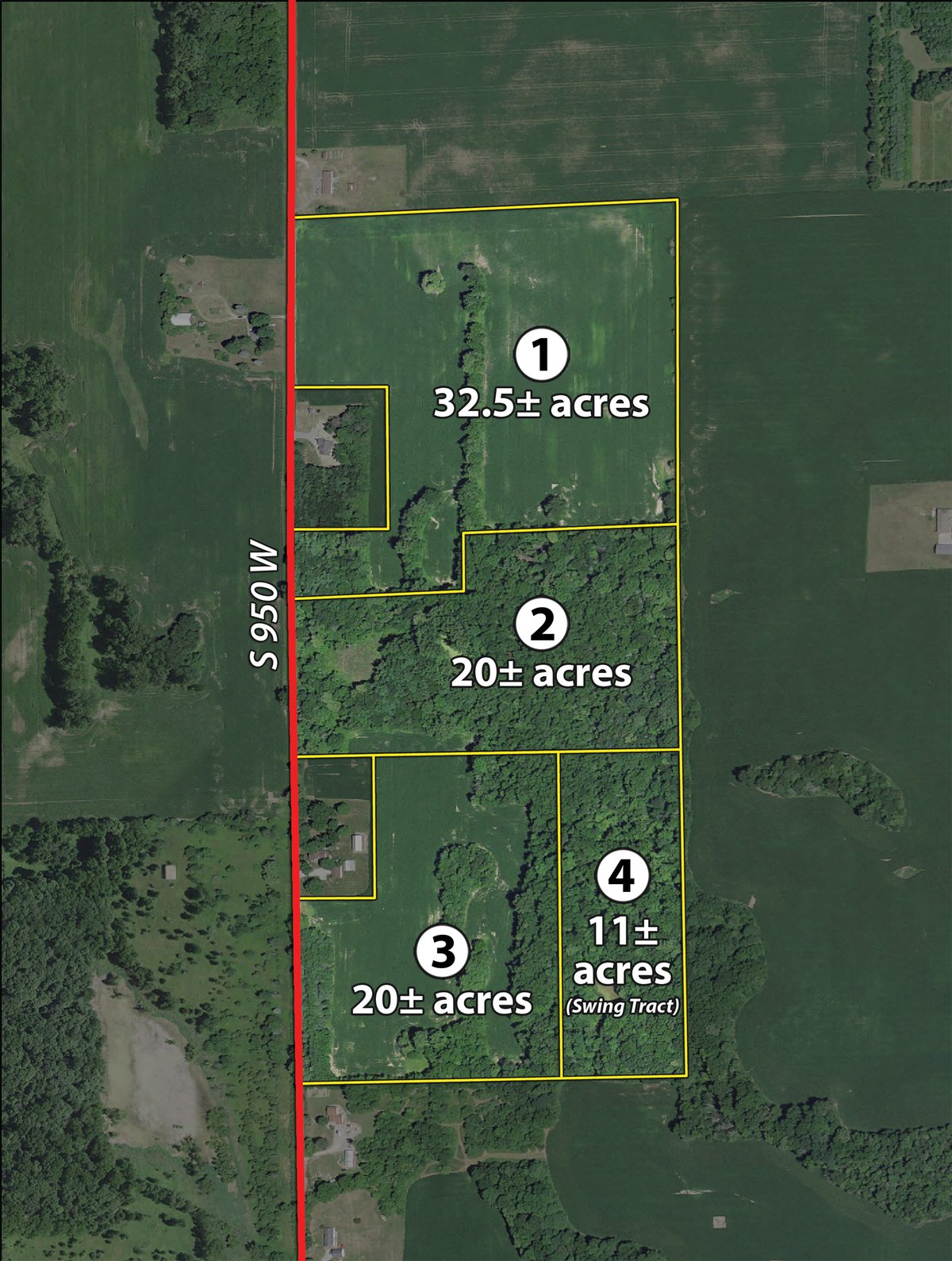 Tract map - REAL ESTATE AUCTION - 84.5+/- ACRES IN 4 TRACTS IN WHITLEY COUNTY, INDIANA