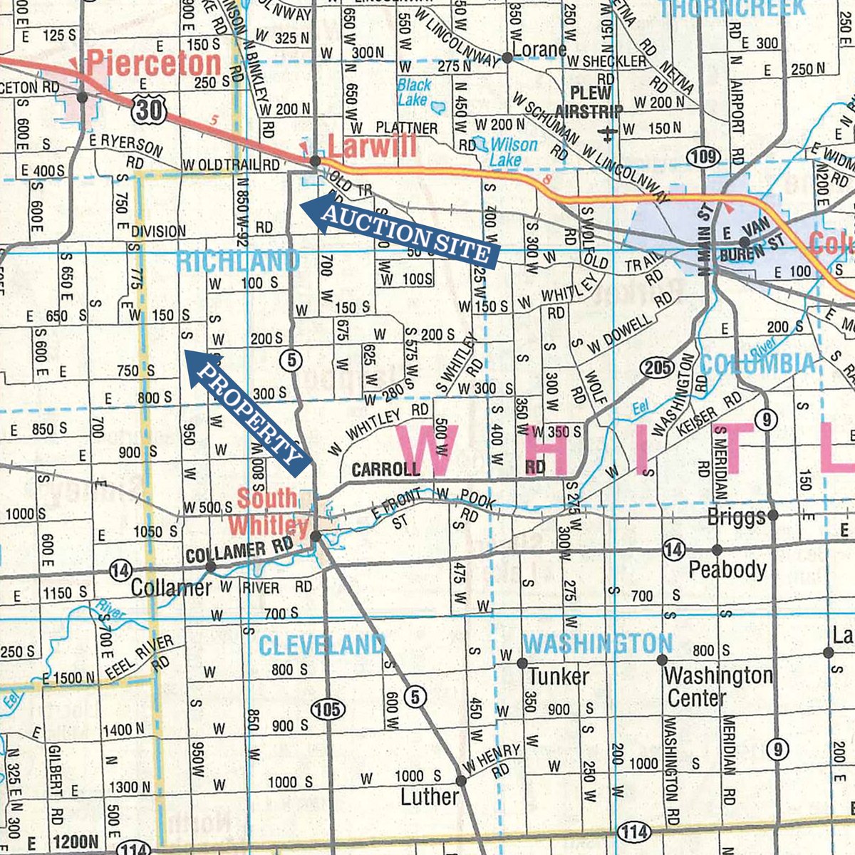 Area map - REAL ESTATE AUCTION - 84.5+/- ACRES IN 4 TRACTS IN WHITLEY COUNTY, INDIANA