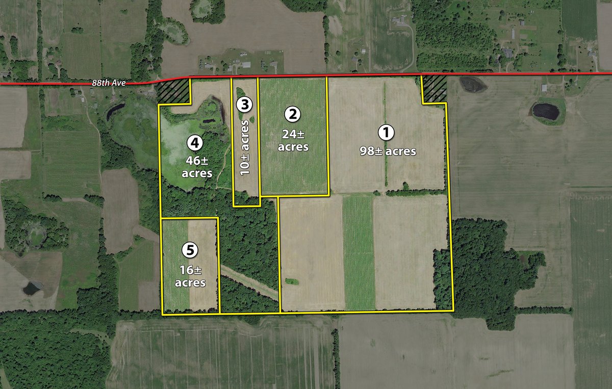 Tract map - LAND AUCTION - 194+/- ACRES OFFERED IN 5 TRACTS IN VAN BUREN COUNTY, MICHIGAN