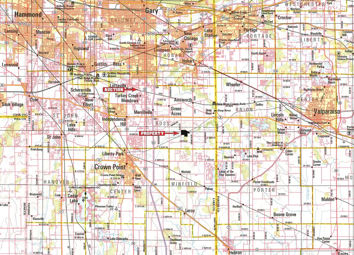 Area map - LAND AUCTION - 147+/- ACRES OFFERED IN 3 TRACTS IN LAKE COUNTY, INDIANA