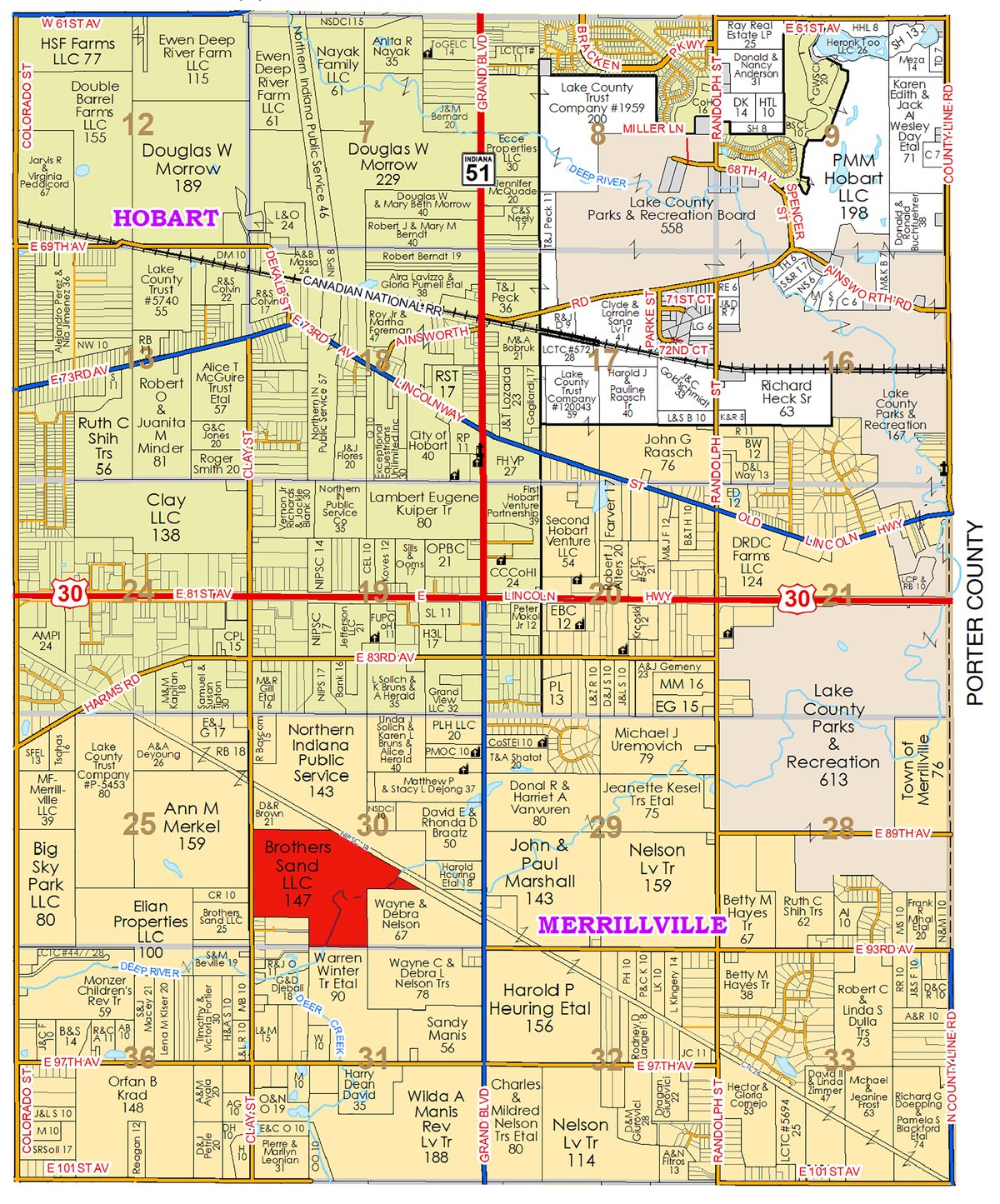 Plat map - LAND AUCTION - 147+/- ACRES OFFERED IN 3 TRACTS IN LAKE COUNTY, INDIANA
