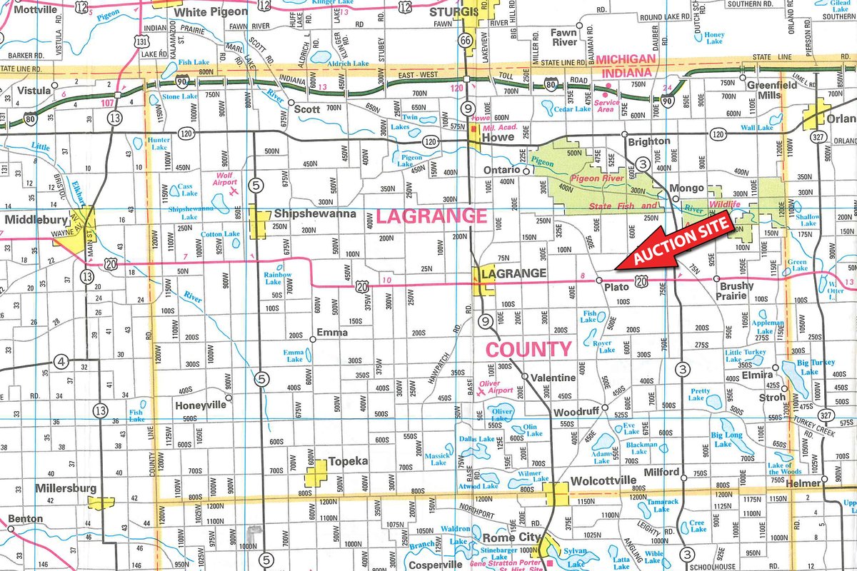 Area map - FARM EQUIPMENT & TOY AUCTION IN LAGRANGE COUNTY, INDIANA