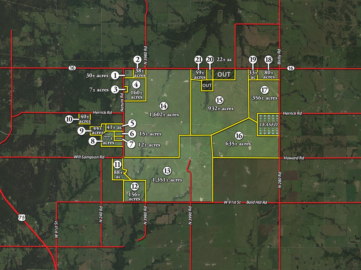 Tract map - LAND AUCTION - 5,778+/-ACRES OFFERED IN 21 TRACTS IN OKMULGEE COUNTY, OKLAHOMA
