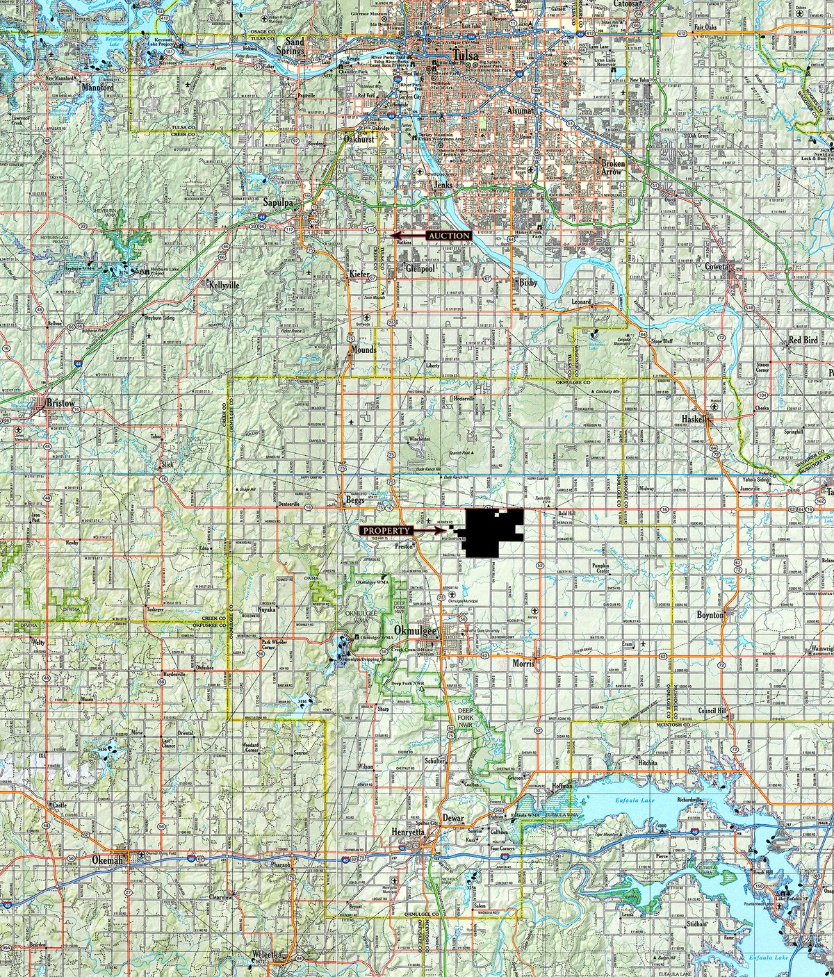 Area map - LAND AUCTION - 5,778+/-ACRES OFFERED IN 21 TRACTS IN OKMULGEE COUNTY, OKLAHOMA