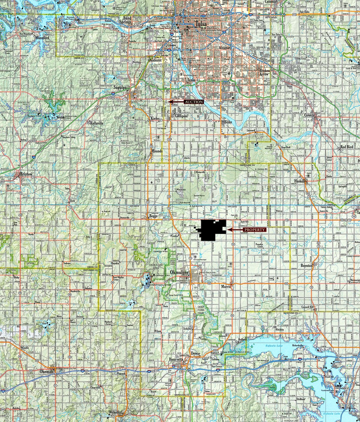 Area map - LAND AUCTION - 5,778+/-ACRES OFFERED IN 21 TRACTS IN OKMULGEE COUNTY, OKLAHOMA