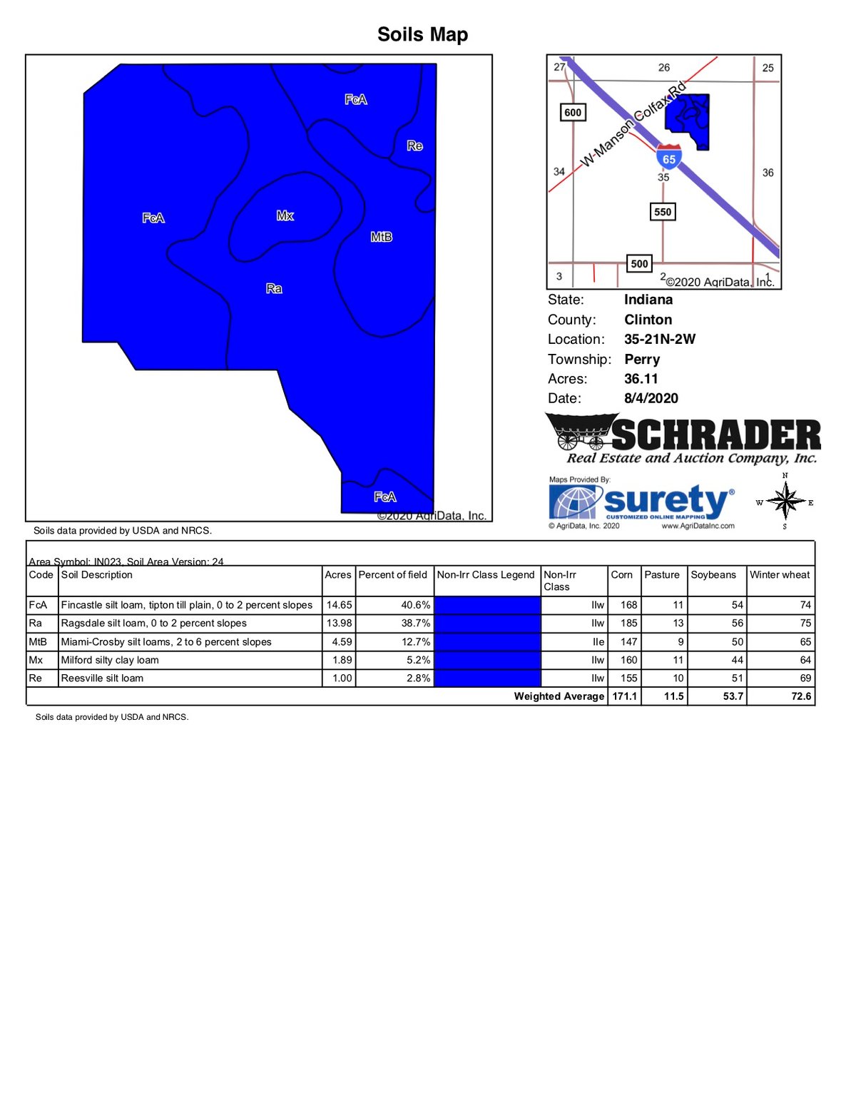 Soil map - ONLINE ONLY LAND AUCTION - 36.14+/- ACRES OFFERED IN 1 TRACT IN CLINTON COUNTY, INDIANA