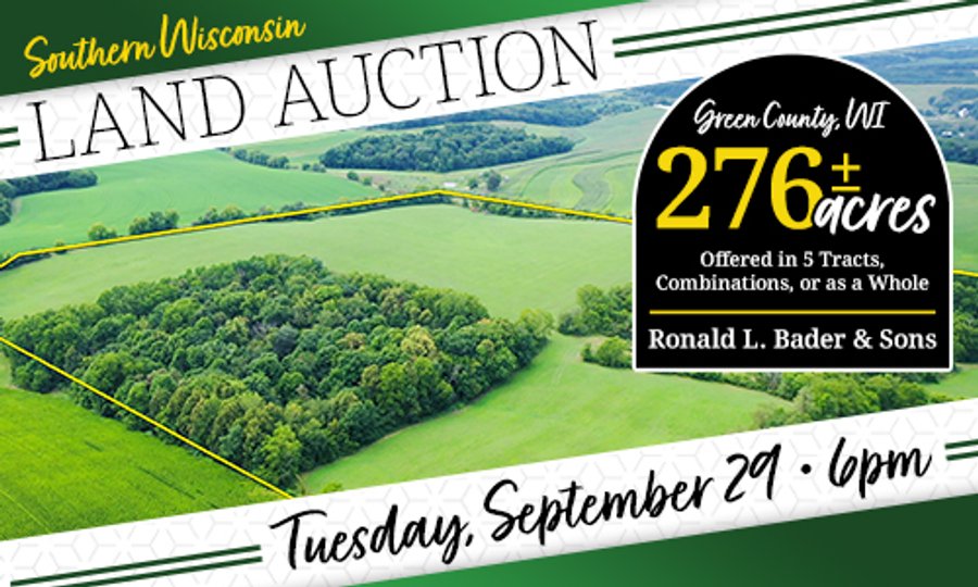 LAND AUCTION - 276+/- ACRES OFFERED IN 5 TRACTS, COMBINATIONS OR AS A WHOLE IN GREEN COUNTY, WISCONSIN