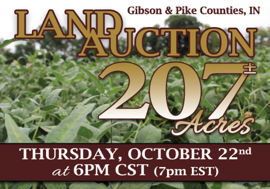 LAND AUCTION - 207+/- ACRES OFFERED IN 9 TRACTS IN GIBSON & PIKE COUNTIES, INDIANA