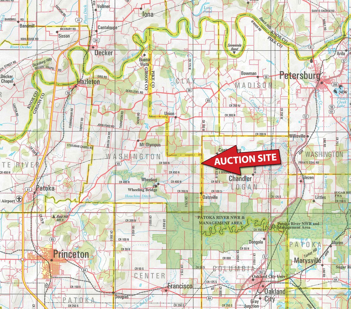 Area map - FARM EQUIPMENT AUCTION IN GIBSON COUNTY, INDIANA
