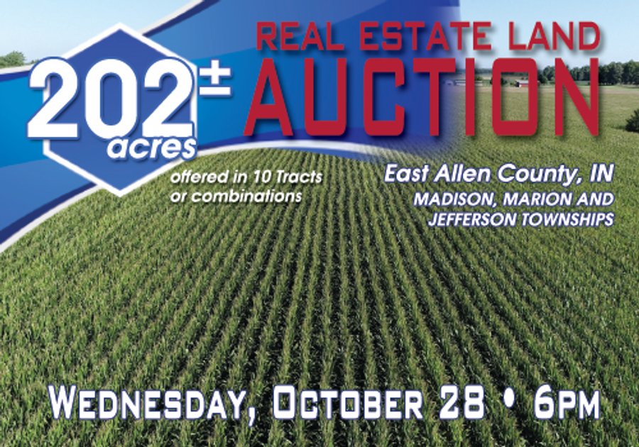 REAL ESTATE LAND AUCTION - 202+/- ACRES OFFERED IN 10 TRACTS OR COMBINATIONS IN EAST ALLEN COUNTY, INDIANA