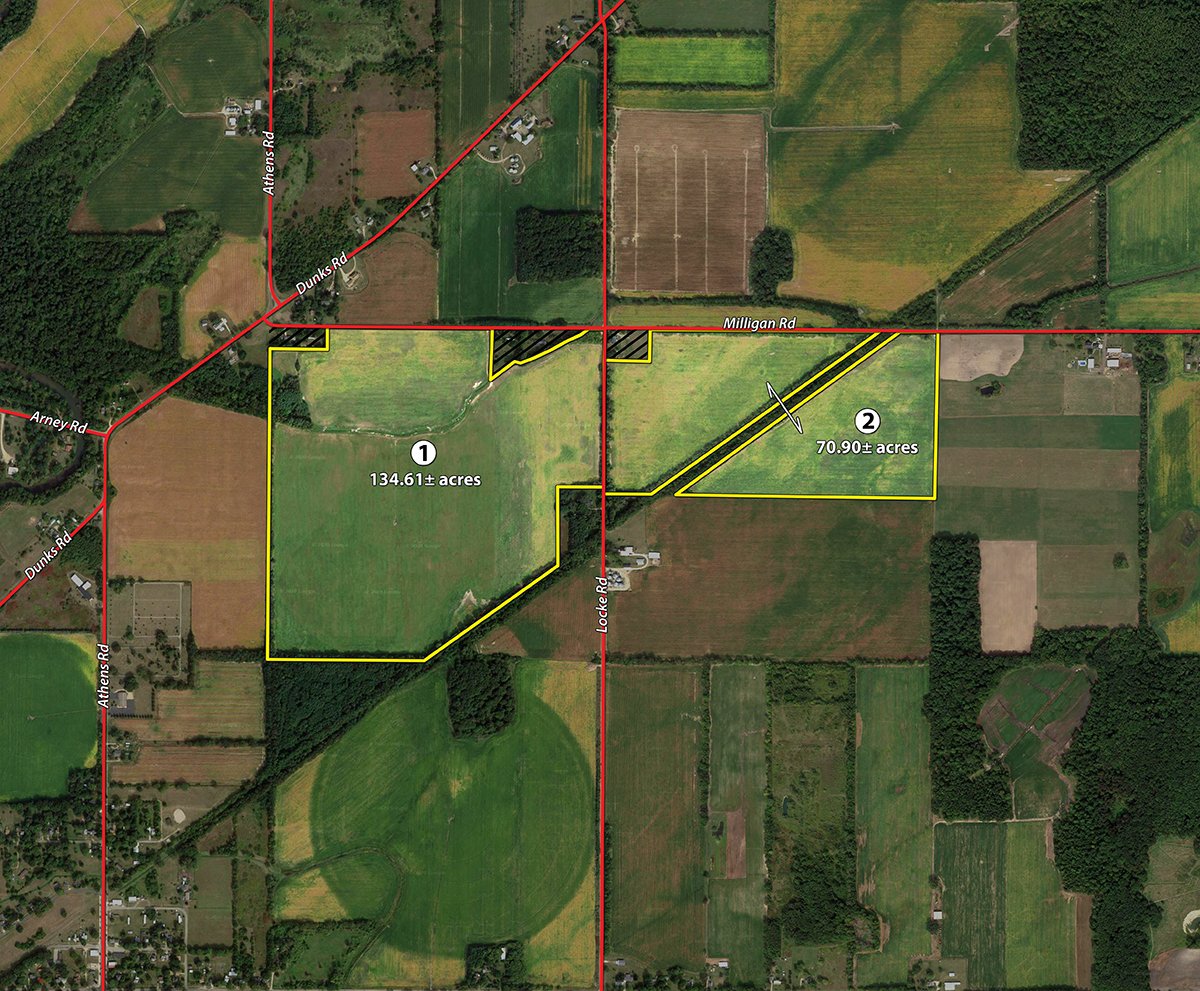 Tract map - VIRTUAL LAND AUCTION - 205.5+/- ACRES OFFERED IN 2 TRACTS AND 2 EQUIPMENT TRACTS IN BRANCH COUNTY, MICHIGAN