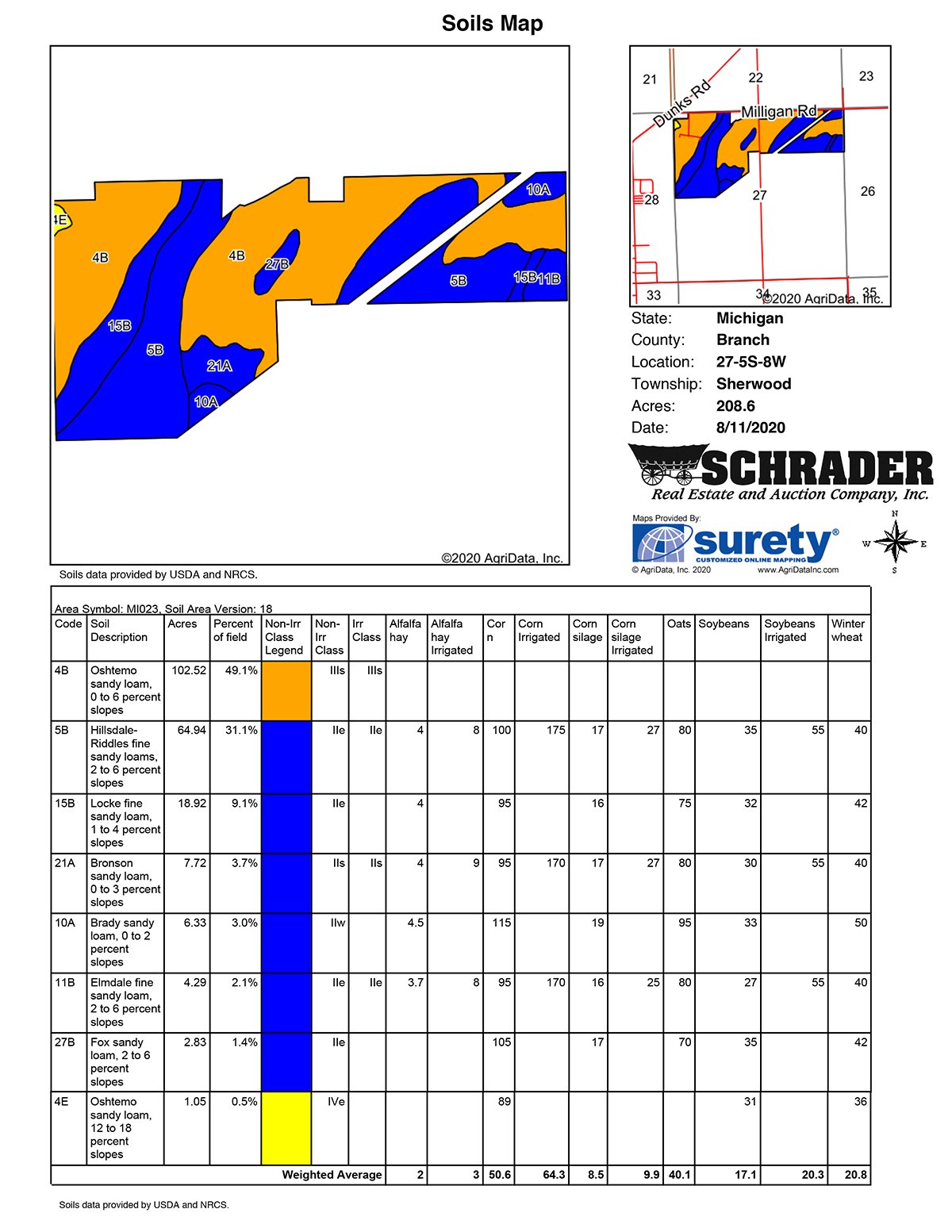 Soil map - VIRTUAL LAND AUCTION - 205.5+/- ACRES OFFERED IN 2 TRACTS AND 2 EQUIPMENT TRACTS IN BRANCH COUNTY, MICHIGAN