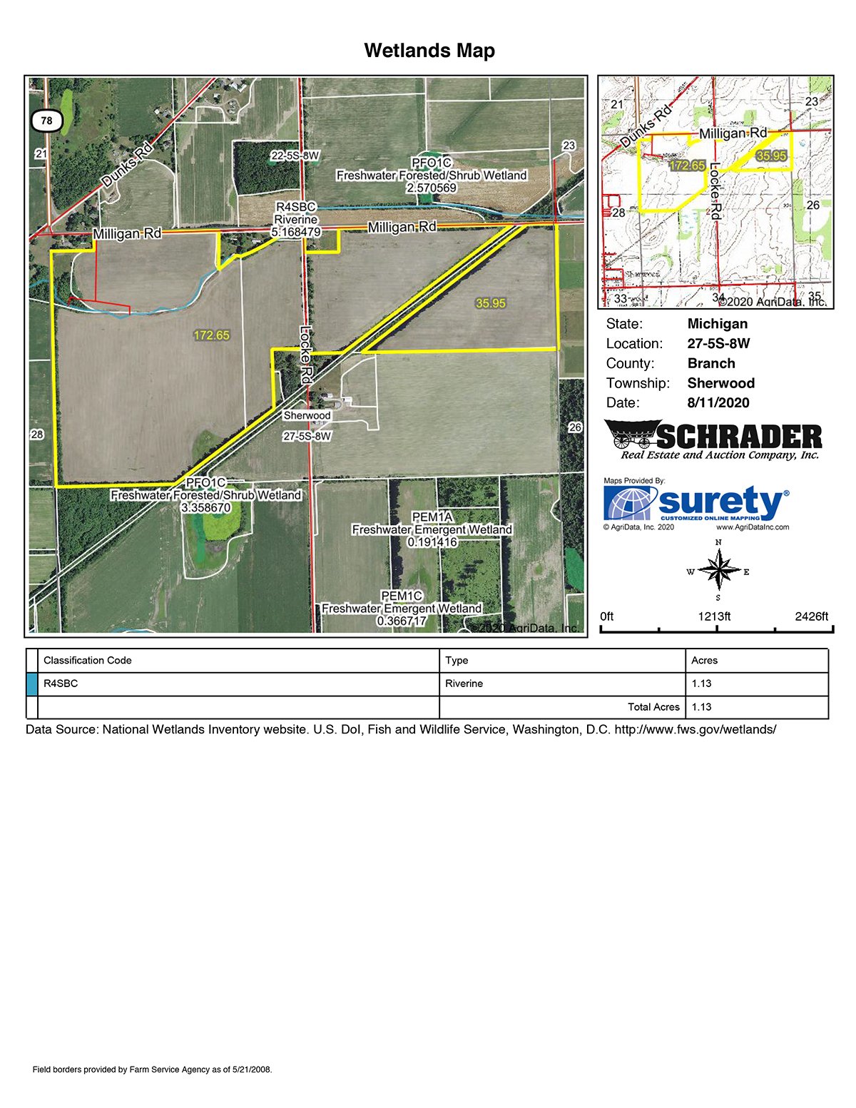Wetlands Map - VIRTUAL LAND AUCTION - 205.5+/- ACRES OFFERED IN 2 TRACTS AND 2 EQUIPMENT TRACTS IN BRANCH COUNTY, MICHIGAN