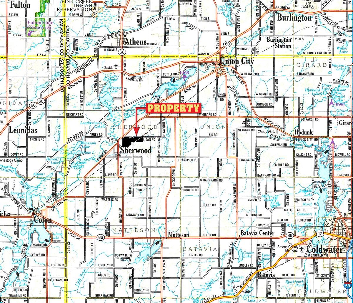 Area map - VIRTUAL LAND AUCTION - 205.5+/- ACRES OFFERED IN 2 TRACTS AND 2 EQUIPMENT TRACTS IN BRANCH COUNTY, MICHIGAN