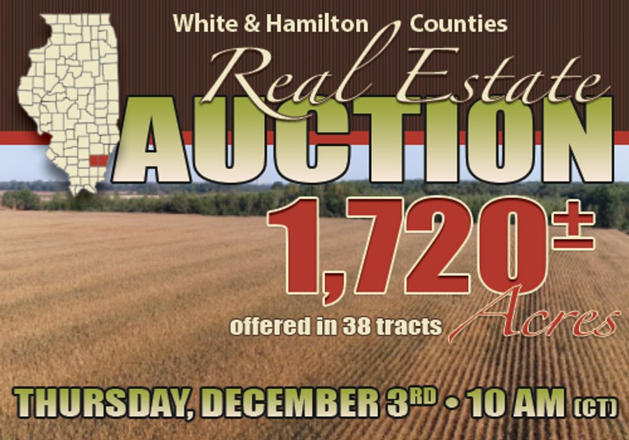 ILLINOIS REAL ESTATE AUCTION - 1,720+/- ACRES OFFERED IN 38 TRACTS IN WHITE & HAMILTON COUNTIES, ILLINOIS