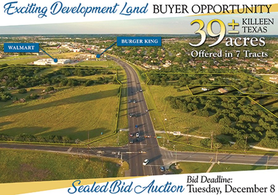 SEALED BID AUCTION DEVELOPMENT LAND BUYER OPPORTUNITY - 39+/- ACRES OFFERED IN 7 TRACTS IN KILLEEN, TEXAS