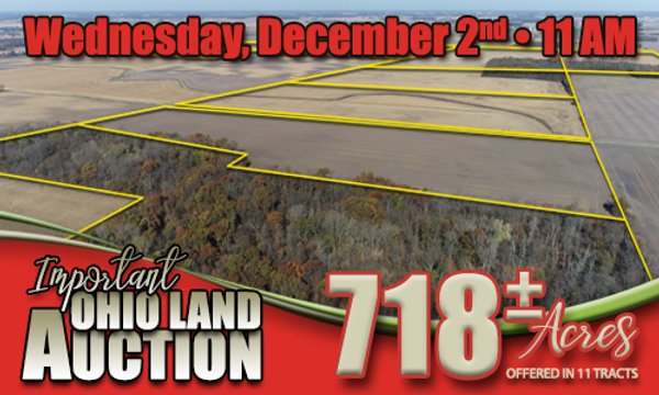 IMPORTANT OHIO LAND AUCTION - 718+/- ACRES OFFERED IN 11 TRACTS IN MARION & CRAWFORD COUNTIES