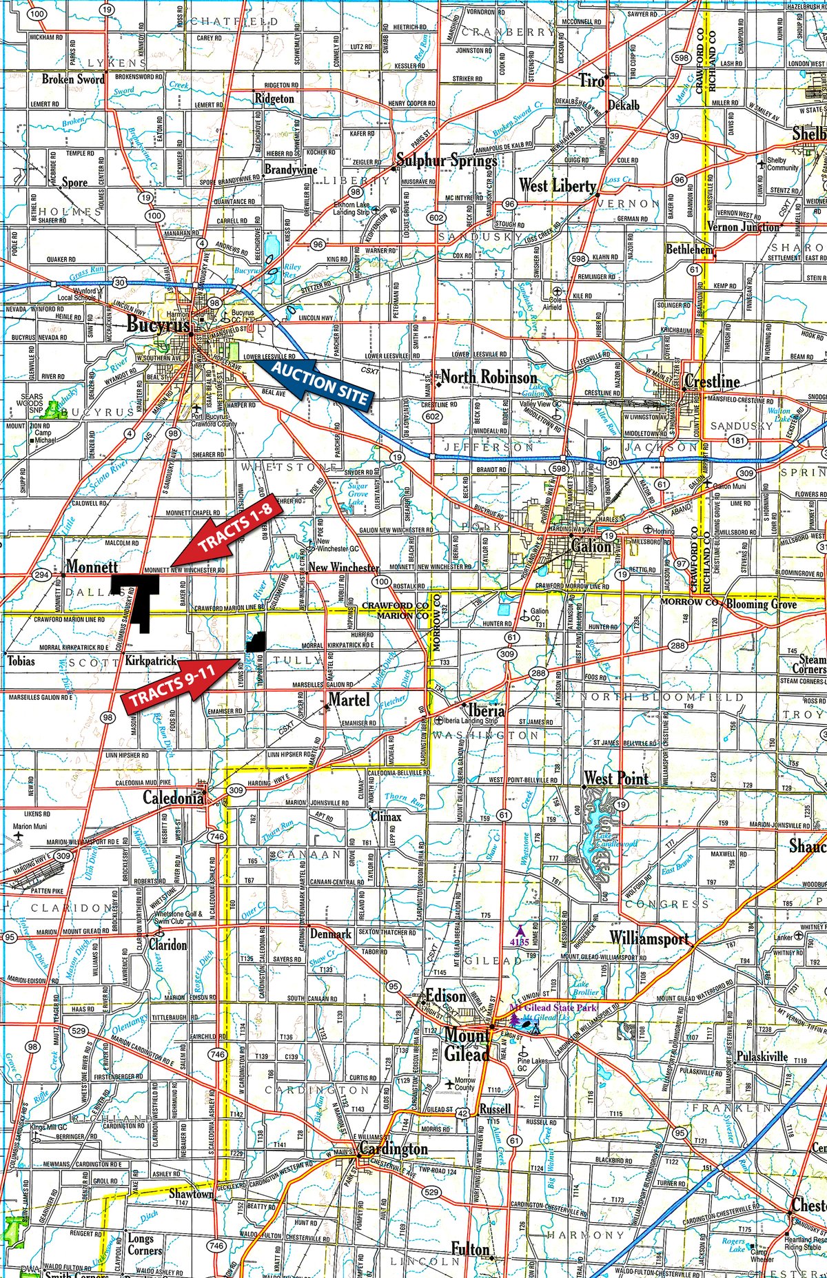 Area map - IMPORTANT OHIO LAND AUCTION - 718+/- ACRES OFFERED IN 11 TRACTS IN MARION & CRAWFORD COUNTIES