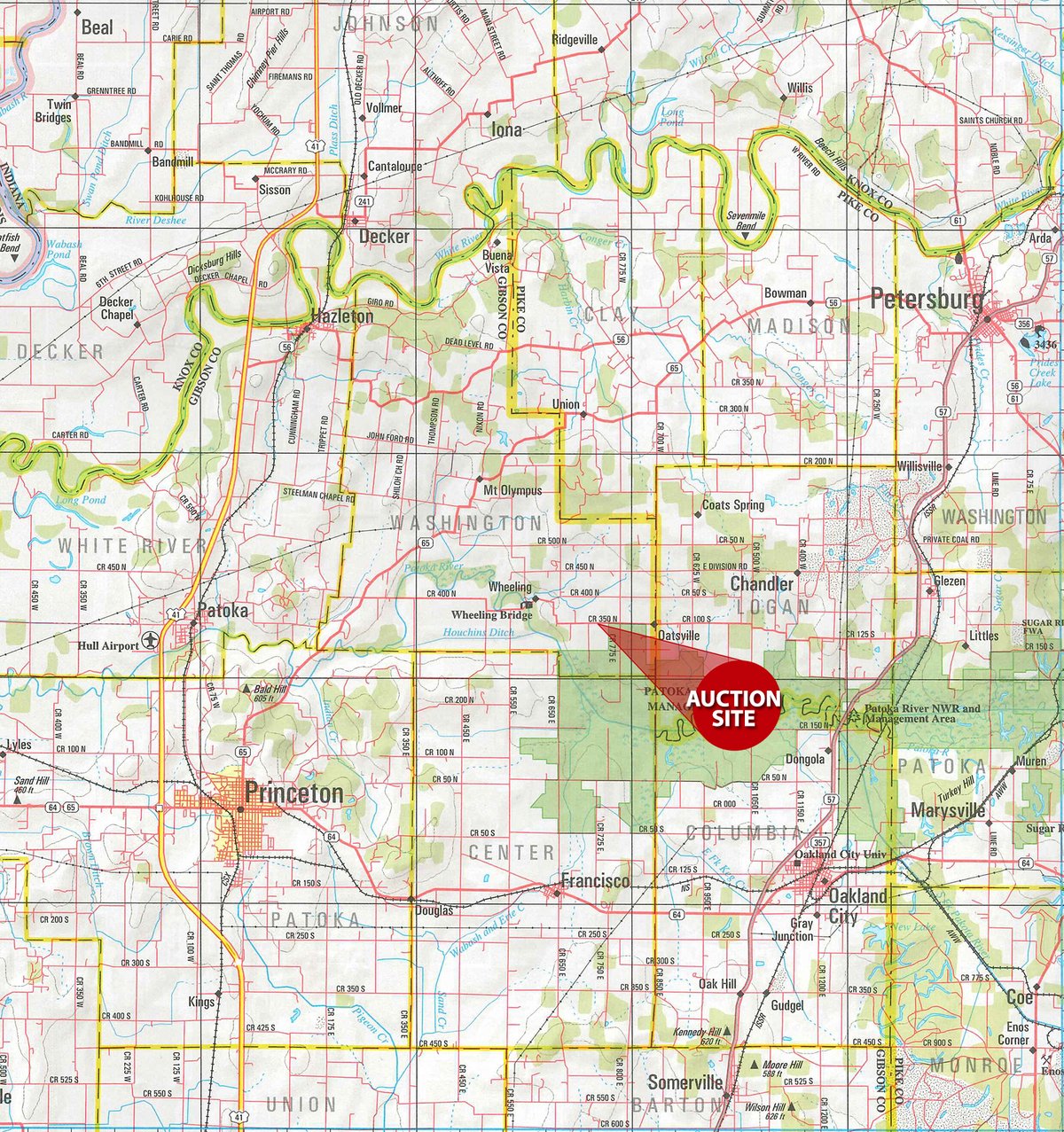 Area map - FARM EQUIPMENT AUCTION IN GIBSON COUNTY, INDIANA