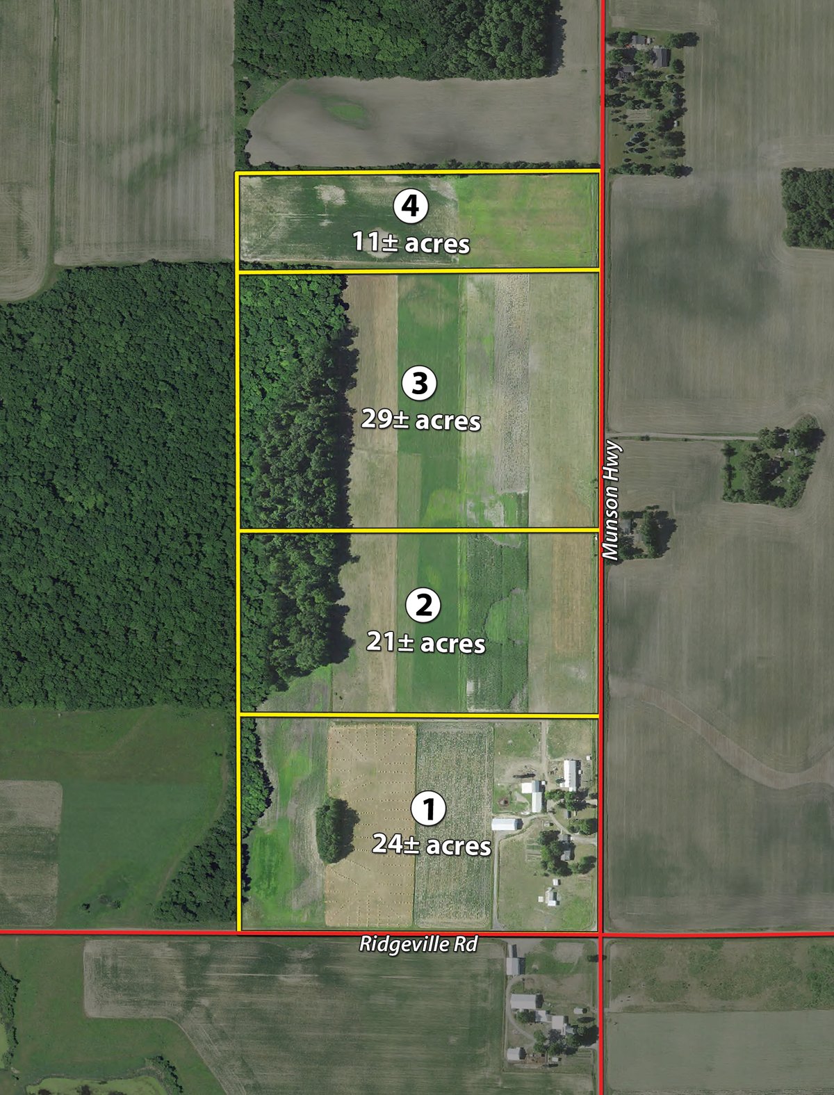 Tract map - ** AUCTION HAS BEEN POSTPONED *** FARM AUCTION - 85+/- ACRES OFFERED IN 4 TRACTS IN LENAWEE COUNTY, MICHIGAN