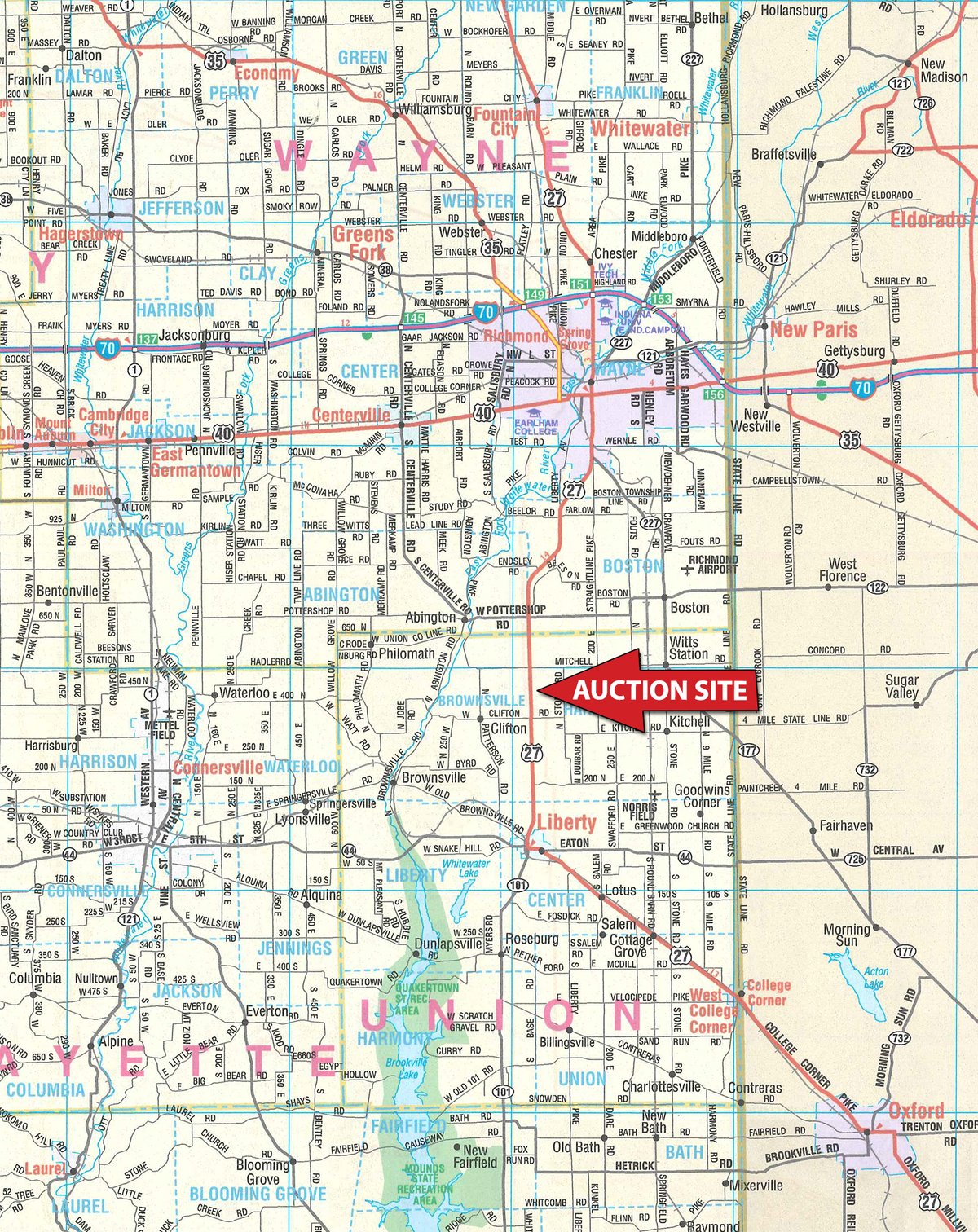 Area map - FARM EQUIPMENT AUCTION IN UNION COUNTY, INDIANA