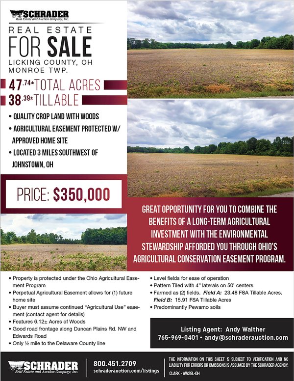Listing brochure cover - REAL ESTATE FOR SALE - 47.74 ACRES - QUALITY CROP LAND WITH WOODS