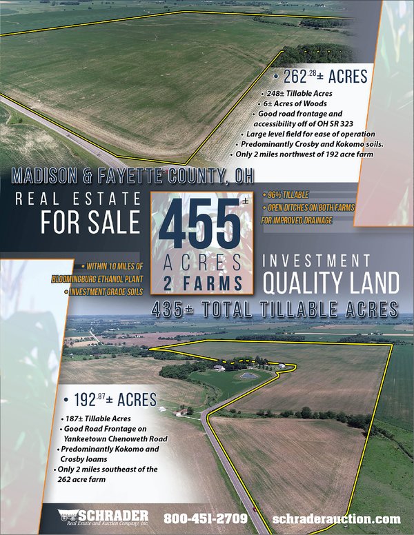 Listing brochure cover - LAND FOR SALE - 192.87 +/- ACRES - MADISON & FAYETTE COUNTY, OHIO