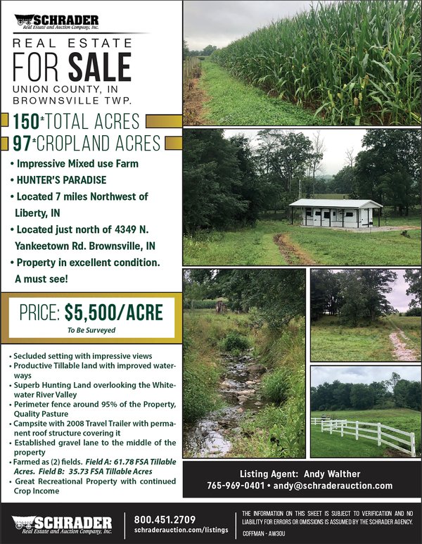 Listing brochure cover - REAL ESTATE FOR SALE - 150+/- ACRES - IMPRESSIVE MIXED USED FARM - HUNTERS PARADISE