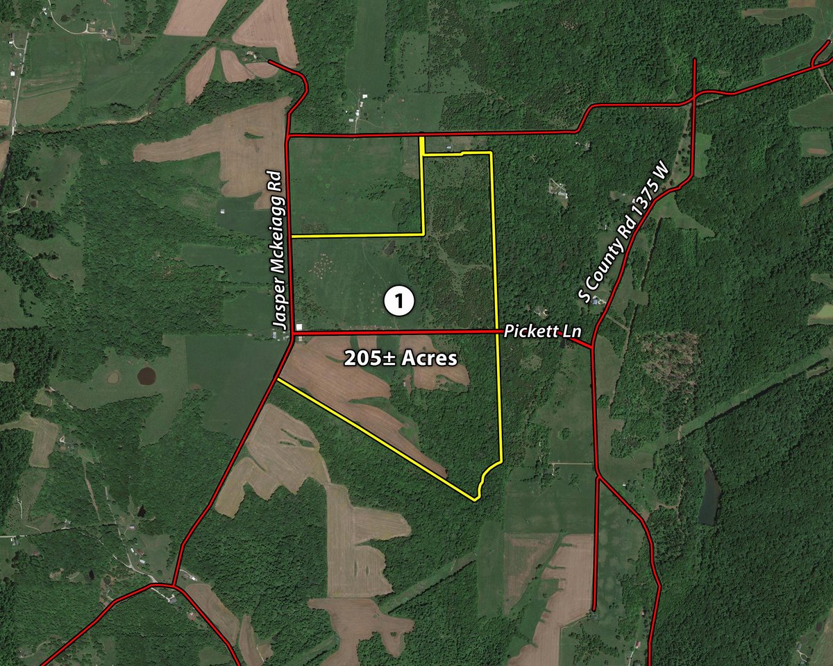 Tract map - LAND FOR SALE - LAWRENCE COUNTY, IN - 470+/-  ACRE ESSENTIAL ALL AROUND FARM IN THREE TRACTS - OFFER PENDING ON TRACTS 2 & 3