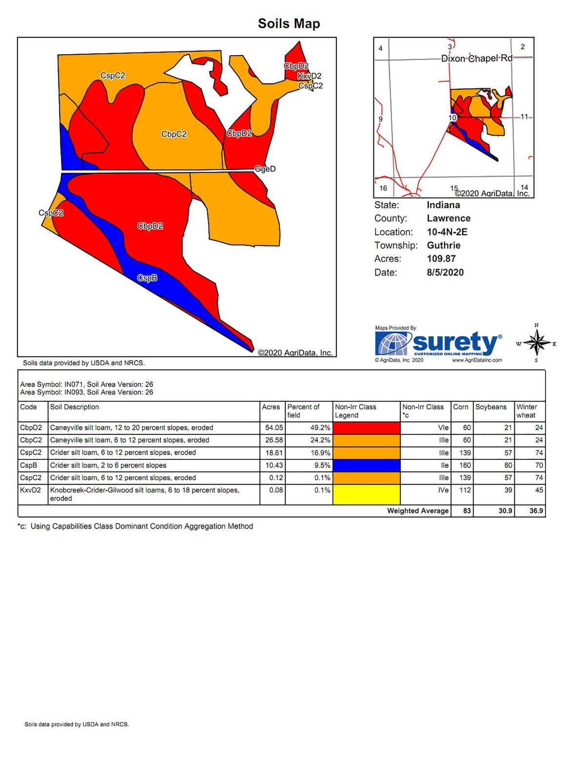 Soil map - LAND FOR SALE - LAWRENCE COUNTY, IN - 470+/-  ACRE ESSENTIAL ALL AROUND FARM IN THREE TRACTS - OFFER PENDING ON TRACTS 2 & 3