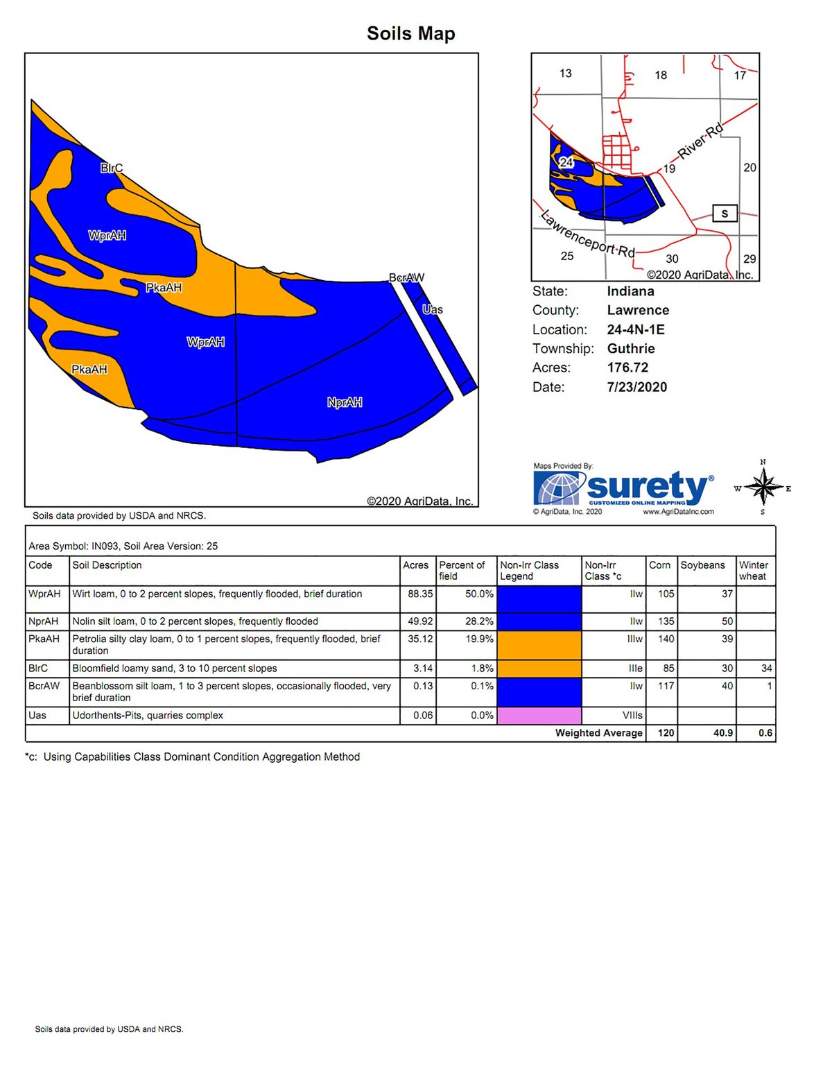 Soil map - LAND FOR SALE - LAWRENCE COUNTY, IN - 470+/-  ACRE ESSENTIAL ALL AROUND FARM IN THREE TRACTS - OFFER PENDING ON TRACTS 2 & 3